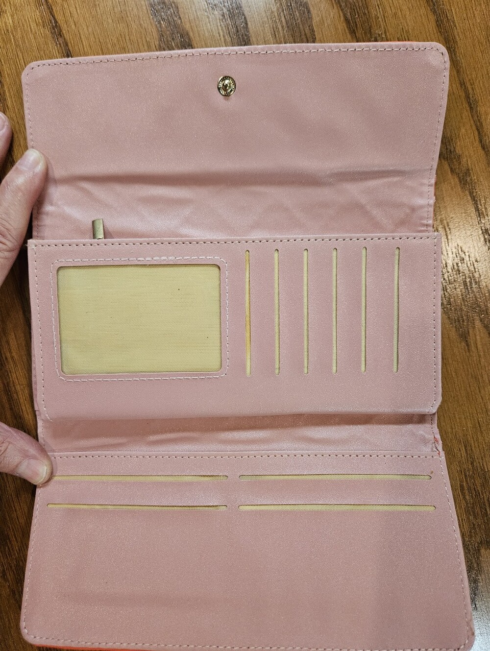 Coral Vinyl Quilted Crown Accent Wallet - Picture 4 of 7